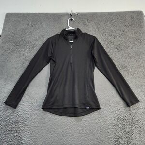Patagonia Capilene Pullover Womens Large Black Midweight 1/4 Zip Baselayer Top